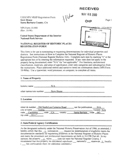 MAY 02 2000 USDI/NPS NRHP Registration Form Stow House Page 1 Santa Barbara County, CA OHP