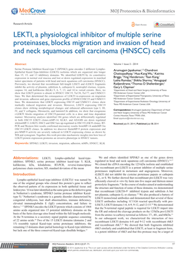 LEKTI, a Physiological Inhibitor of Multiple Serine Proteinases, Blocks Migration and Invasion of Head and Neck Squamous Cell Carcinoma (HNSCC) Cells