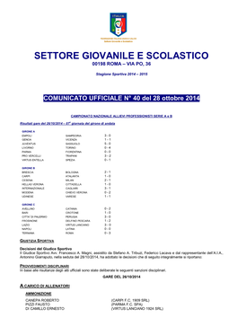 Settore Giovanile E Scolastico 00198 Roma – Via Po, 36