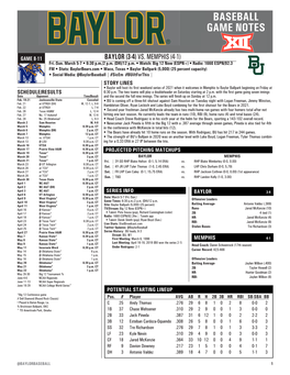 Baseball Game Notes Game 7: Sam Houston 2016-17 Baylor Basketball Game Notes Baseballgame 1 — Oral Roberts Game Notes