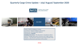 Quarterly Cargo Crime Update – July/ August/ September 2020