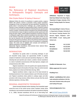 The Relevance of Regional Anesthesia in Orthopaedic Surgery: Concepts and Techniques