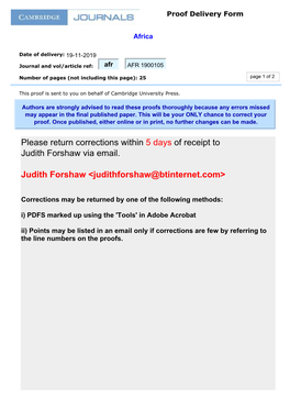 Please Return Corrections Within 5 Days of Receipt to Judith Forshaw Via Email