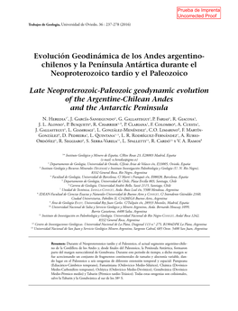 Evolución Geodinámica De Los Andes Argentino- Chilenos Y La Península Antártica Durante El Neoproterozoico Tardío Y El Paleozoico