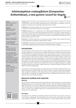 Schistostephium Crataegifolium (Compositae: Anthemideae), a New Generic Record for Angola