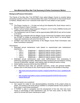 Non-Motorized Blue Star Trail Summary & Parks Commission Motion