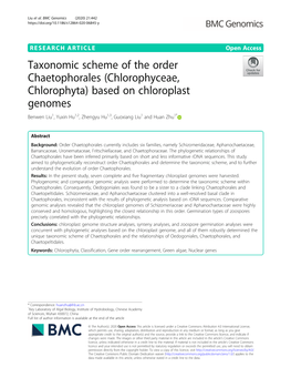 (Chlorophyceae, Chlorophyta) Based on Chloroplast Genomes Benwen Liu1, Yuxin Hu1,2, Zhengyu Hu1,3, Guoxiang Liu1 and Huan Zhu1*