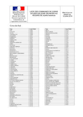 Liste Communes Corses En Zone Délimitée Xylella