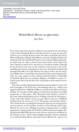 Richard Barrie Dobson: an Appreciation John Taylor