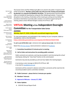 VIRTUAL Meeting of the Independent Oversight