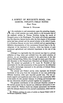 A SURVEY of BOUQUET's ROAD, 1764: SAMUEL FINLEY's FIELD NOTES Part Four Edward G