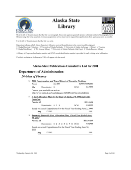 Alaska State Publications Cumulative List for 2001