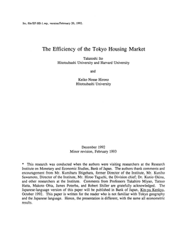 The Efficiency of the Tokyo Housing Market