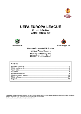 Uefa Europa League 2011/12 Season Match Press Kit