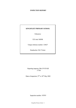 INSPECTION REPORT KINGSFLEET PRIMARY SCHOOL Felixstowe