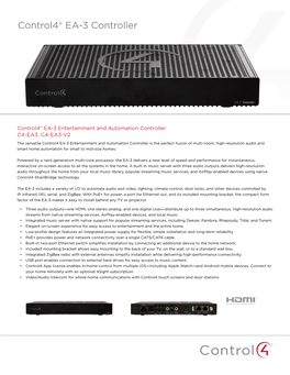 Control4 EA-3 V2 Data Sheet