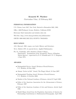 Kenneth W. Wachter Curriculum Vitae, 25 February 2021