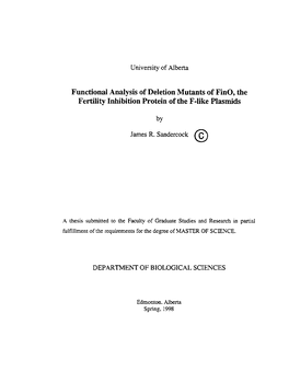 Functional Analysis of Deletion Mutants of Fino, the Fertility Inhibition Protein of the F-Like Plasmids