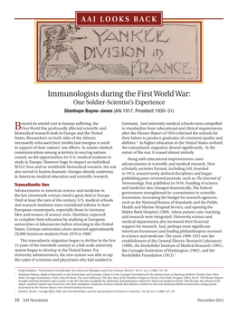 Immunologists During the First World War: One Soldier-Scientist’S Experience Stanhope Bayne-Jones (AAI 1917, President 1930–31)