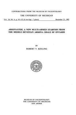 Arkonaster, a New Multi-Armed Starfish from the Middle Devonian Arkona Shale of Ontario