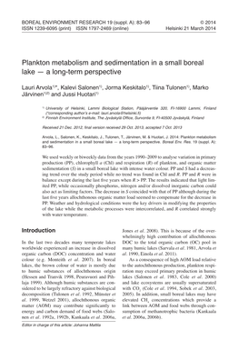 Plankton Metabolism and Sedimentation in a Small Boreal Lake — a Long-Term Perspective