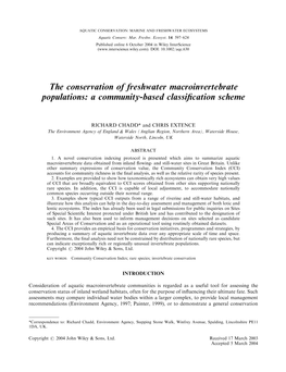 The Conservation of Freshwater Macroinvertebrate Populations: a Community-Based Classiﬁcation Scheme