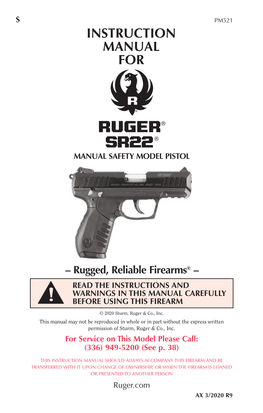 Instruction Manual for Ruger SR22 Pistol