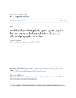 Antiviral Chemotherapeutic Agents Against Equine Herpesvirus Type 1: the Mechanism of Antiviral Effects of Porphyrin Derivatives Galena V