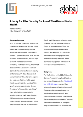 The G20 and Global Health