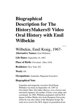 Biographical Description for the Historymakers® Video Oral History with Emil Wilbekin