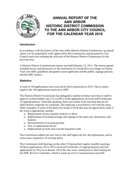 2010 Historic District Commission Annual Report