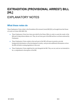 Extradition (Provisional Arrest) Bill [Hl] Explanatory Notes