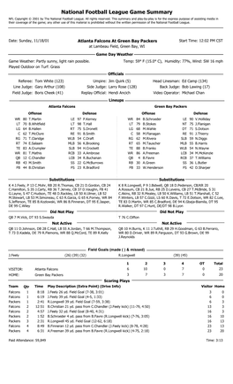 National Football League Game Summary NFL Copyright © 2001 by the National Football League