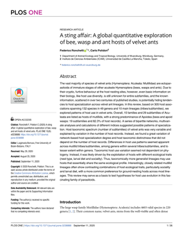 A Global Quantitative Exploration of Bee, Wasp and Ant Hosts of Velvet Ants