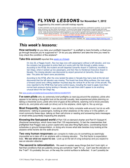 FLYING LESSONS for November 1, 2012 Suggested by This Week’S Aircraft Mishap Reports