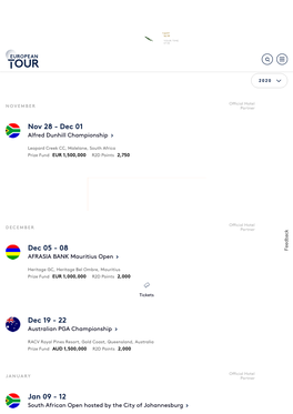European Tour Schedule Nov 28