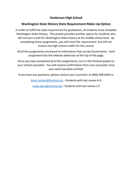 Hockinson High School Washington State History State Requirement