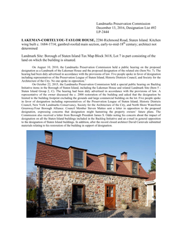 Landmarks Preservation Commission December 13, 2016, Designation List 492 LP-2444