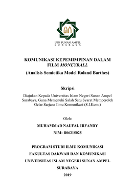 KOMUNIKASI KEPEMIMPINAN DALAM FILM MONEYBALL (Analisis Semiotika Model Roland Barthes)