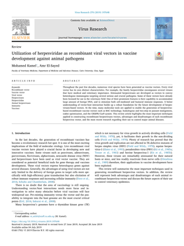 Utilization of Herpesviridae As Recombinant Viral Vectors in Vaccine Development Against Animal Pathogens T ⁎ Mohamed Kamel , Amr El-Sayed