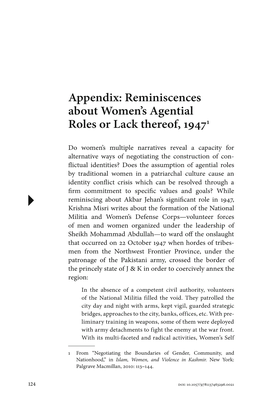 Appendix: Reminiscences About Women's Agential Roles Or Lack