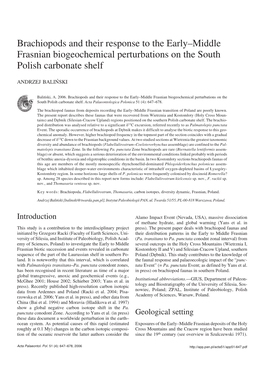 Brachiopods and Their Response to the Early–Middle Frasnian Biogeochemical Perturbations on the South Polish Carbonate Shelf