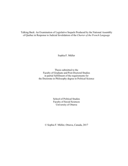 An Examination of Legislative Sequels Produced by the National Assembly of Quebec in Response to Judicial Invalidation of the Charter of the French Language