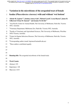 Variation in the Microbiome of the Urogenital Tract of Female Koalas (Phascolarctos Cinereus) with and Without 'Wet Bottom'
