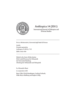 Aethiopica 14 (2011) International Journal of Ethiopian and Eritrean Studies