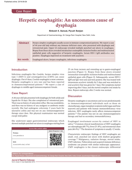 Herpetic Esophagitis: an Uncommon Cause of Dysphagia