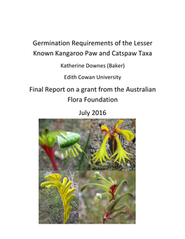 Final Report on a Grant from the Australian Flora Foundation July 2016