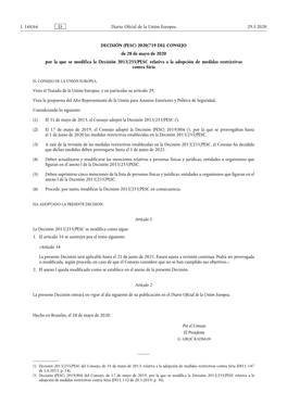 DECISIÓN (PESC) 2020/719 DEL CONSEJO De 28 De Mayo