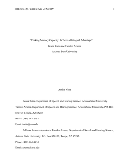 Is There a Bilingual Advantage? Ileana Ratiu and Tamiko Azuma Arizona State