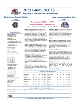 BINGHAMTON Rumble PONIES GAME NOTES